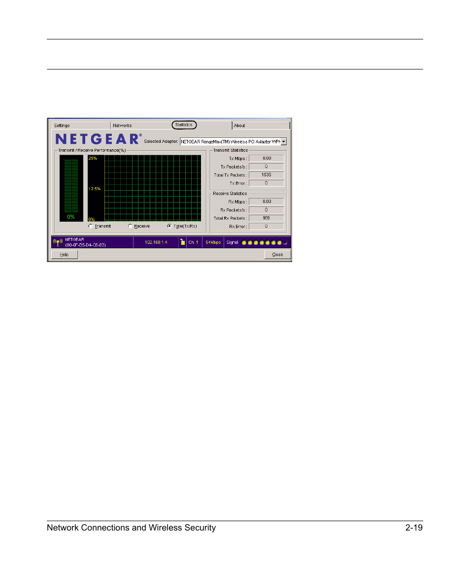 Statistics page | NETGEAR RangeMax Next Wireless PCI Adapter WN311T User Manual | Page 41 / 56