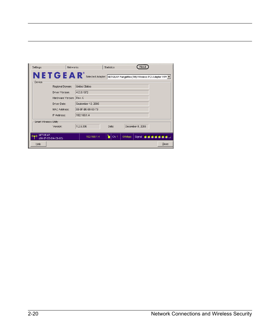 About page | NETGEAR RangeMax Next Wireless PCI Adapter WN311T User Manual | Page 42 / 56