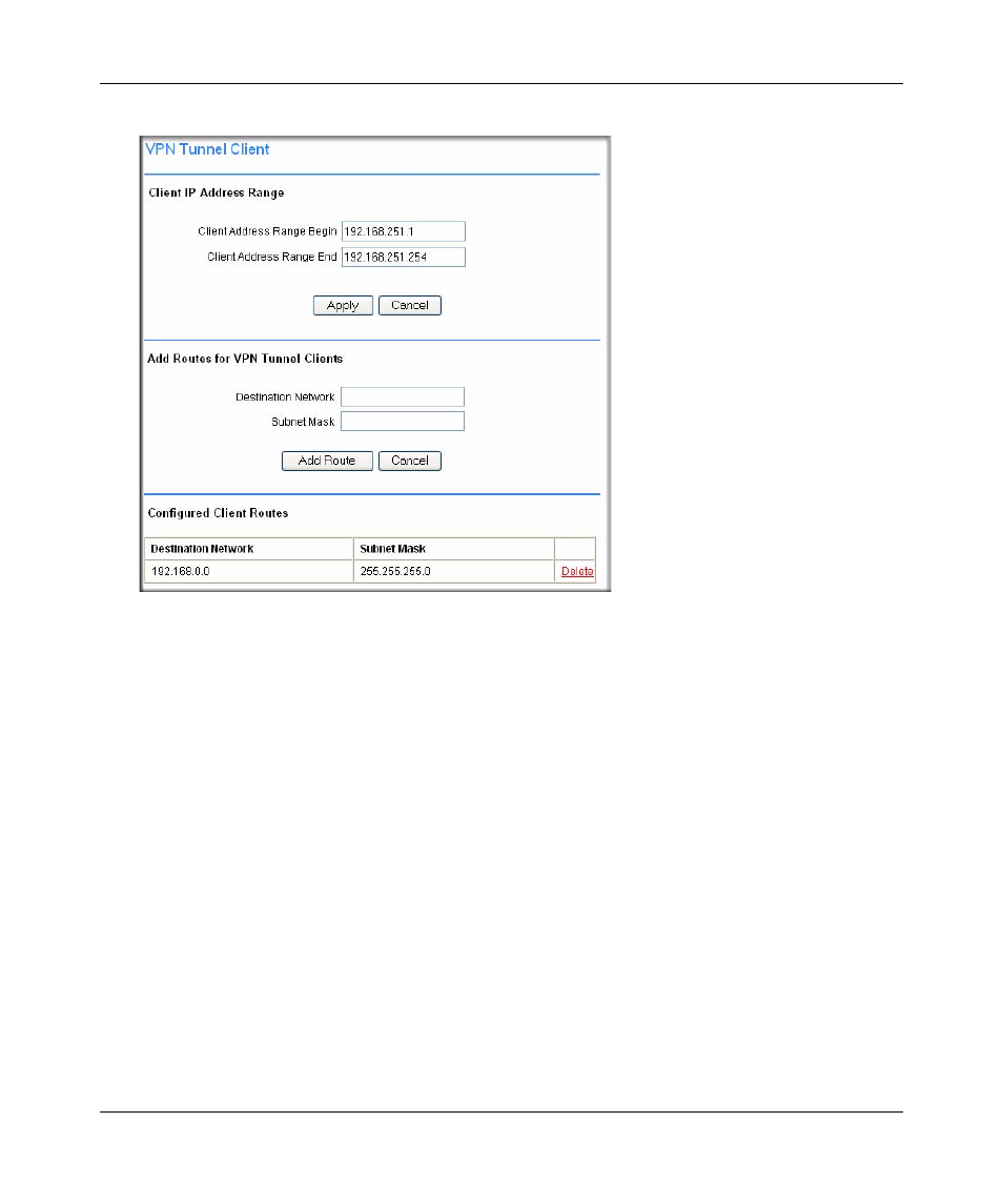 Adding routes for vpn tunnel clients, Adding routes for vpn tunnel clients -4 | NETGEAR ProSafe SSL312 User Manual | Page 84 / 120