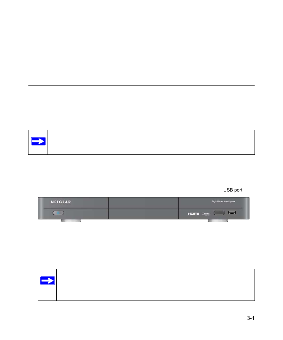 Chapter 3 listening and viewing, Usb flash drives or media players, Usb flash drives or media players -1 | Chapter 3, “listening and viewing | NETGEAR EXPRESS EVA9100 User Manual | Page 34 / 95