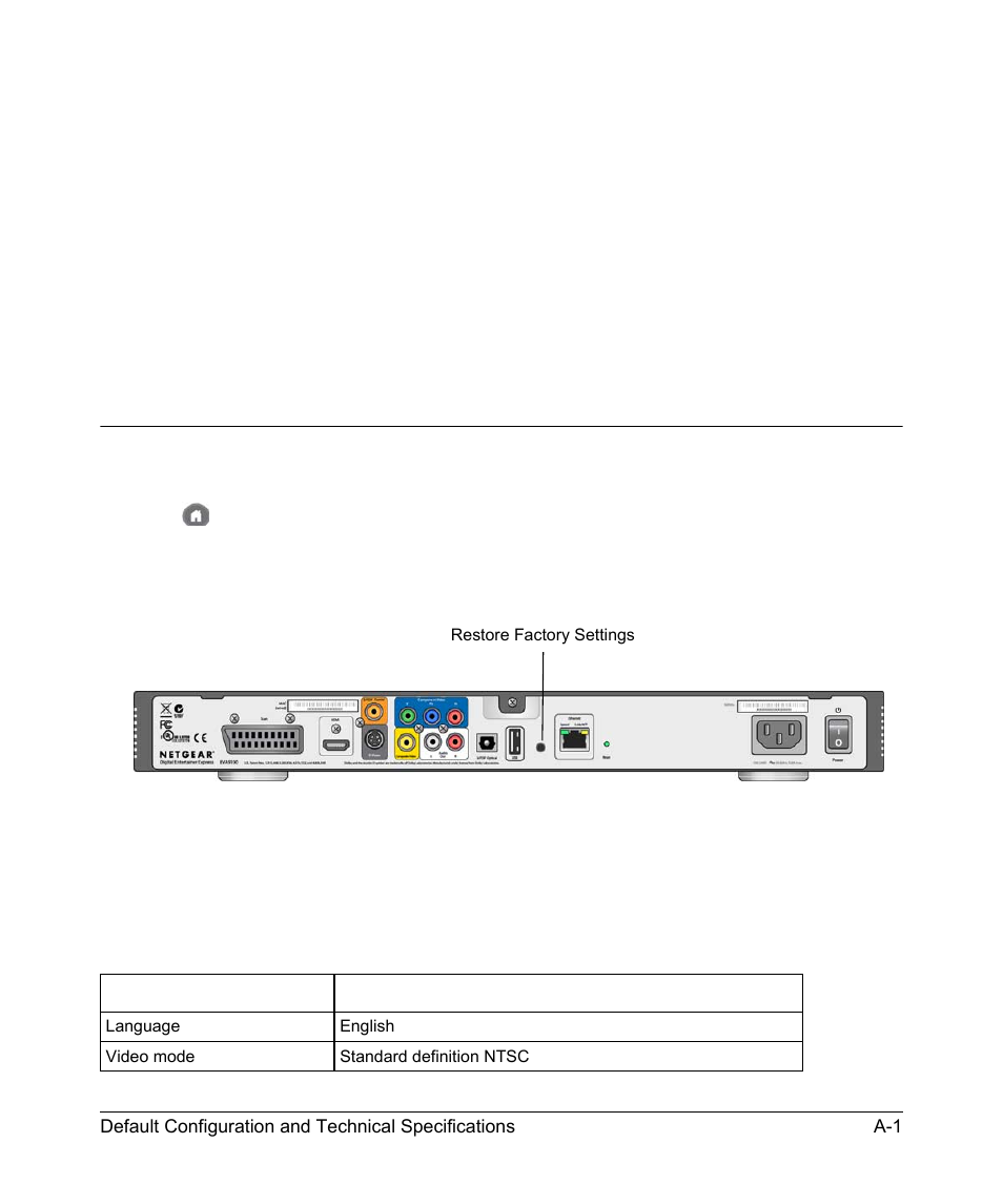 Restoring factory settings, Restoring factory settings” on, Button on the rear panel of the unit. see | NETGEAR EXPRESS EVA9100 User Manual | Page 83 / 95