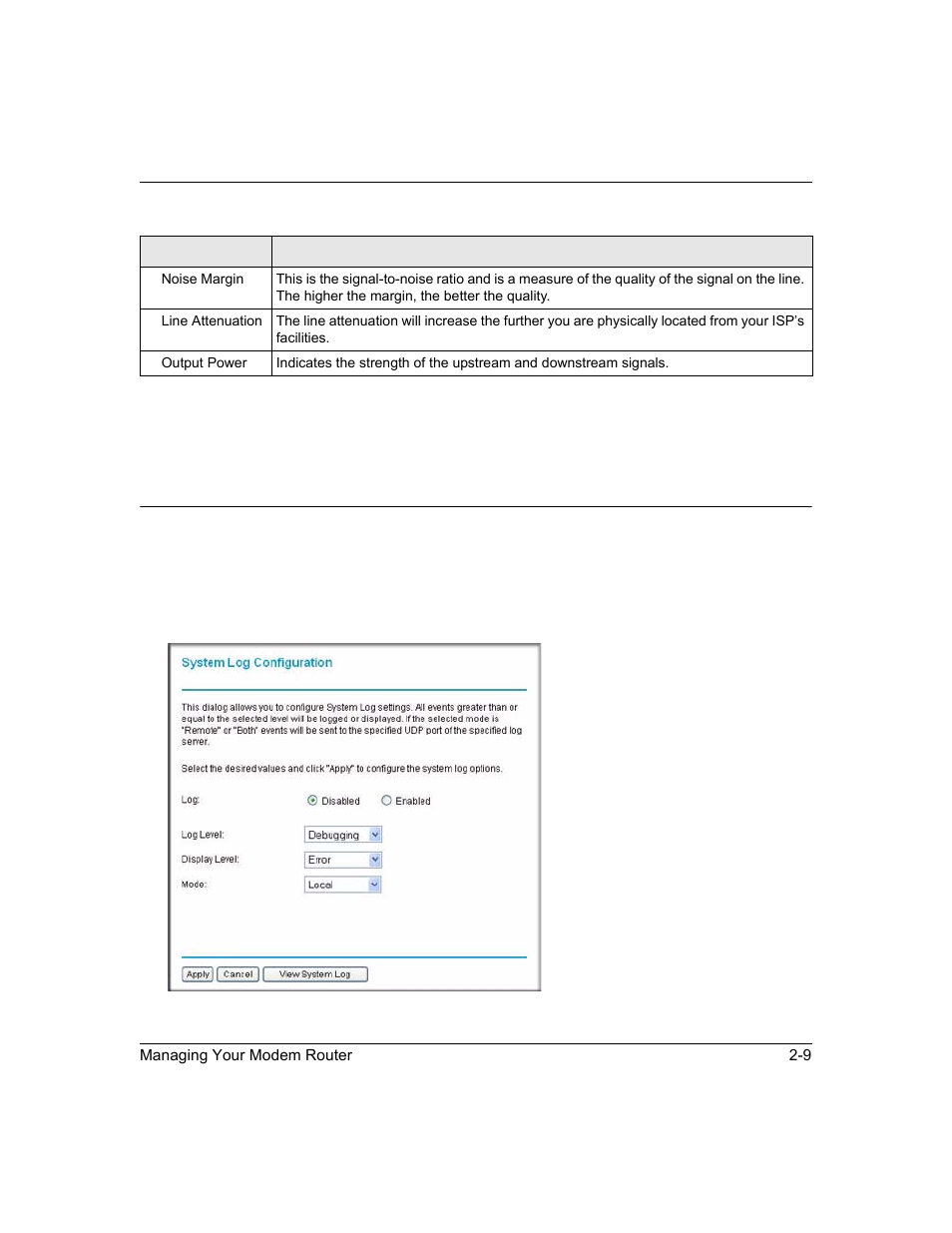 Setting up the system log, Setting up the system log -9 | NETGEAR ADSL2+ Modem Router DM111PSPv2 User Manual | Page 31 / 88