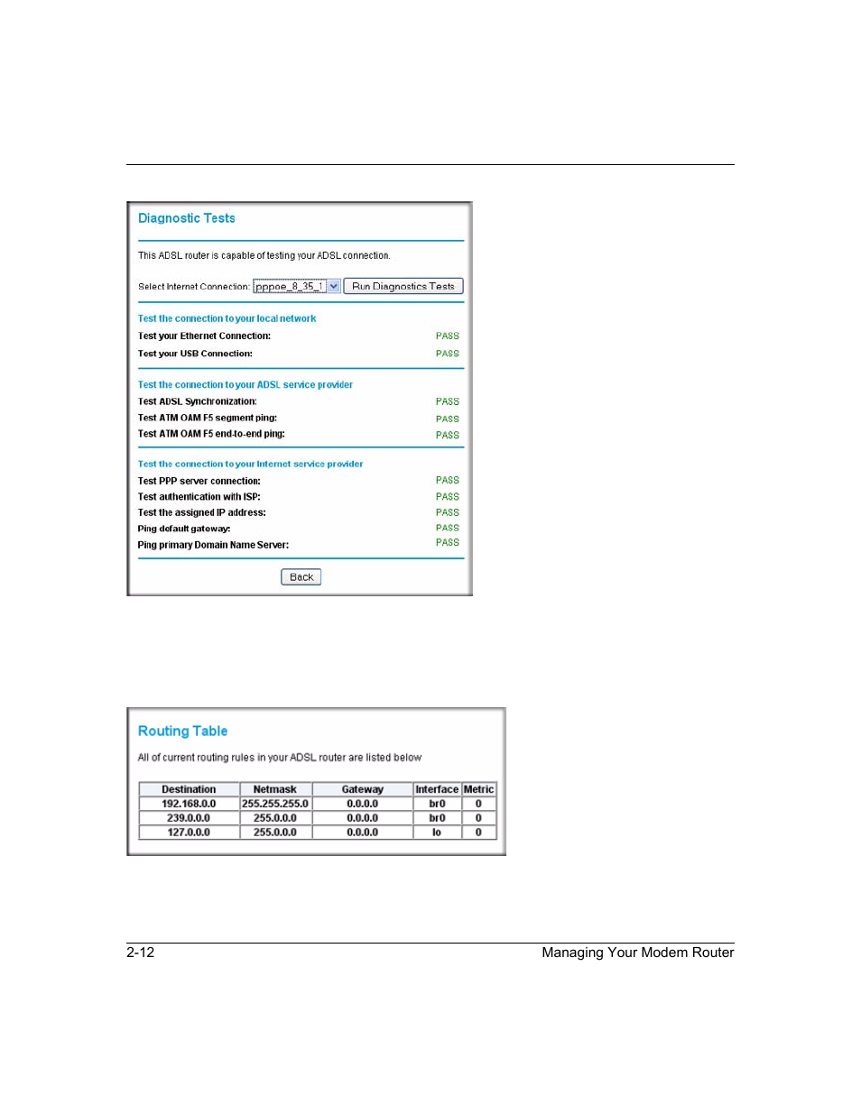 Routing table, Routing table -12 | NETGEAR ADSL2+ Modem Router DM111PSPv2 User Manual | Page 34 / 88