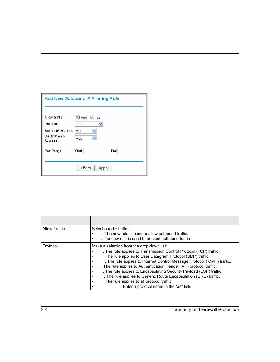 Outbound firewall traffic rules, Outbound, Firewall traffic rules | NETGEAR ADSL2+ Modem Router DM111PSPv2 User Manual | Page 40 / 88