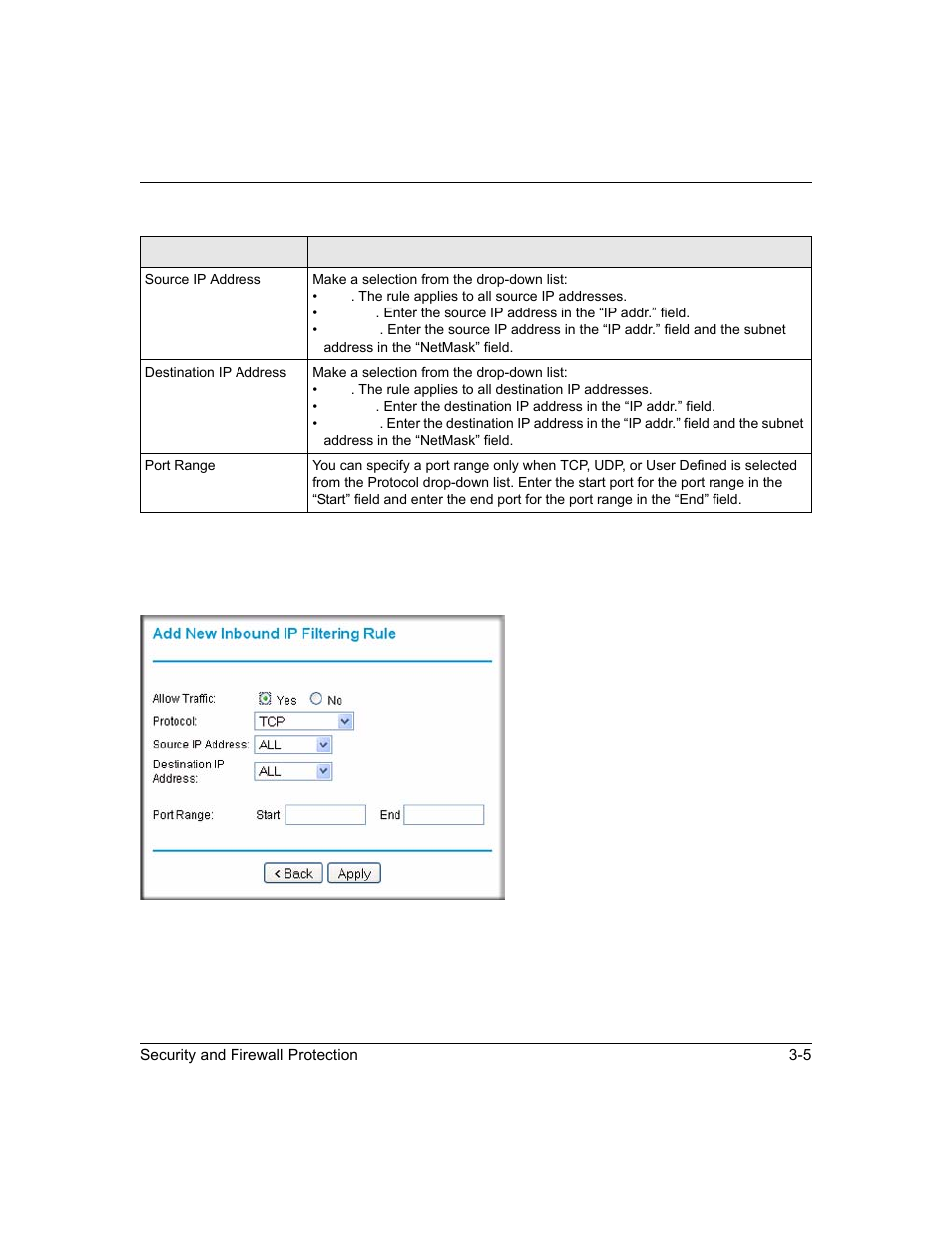 Inbound firewall traffic rules, Inbound firewall traffic | NETGEAR ADSL2+ Modem Router DM111PSPv2 User Manual | Page 41 / 88