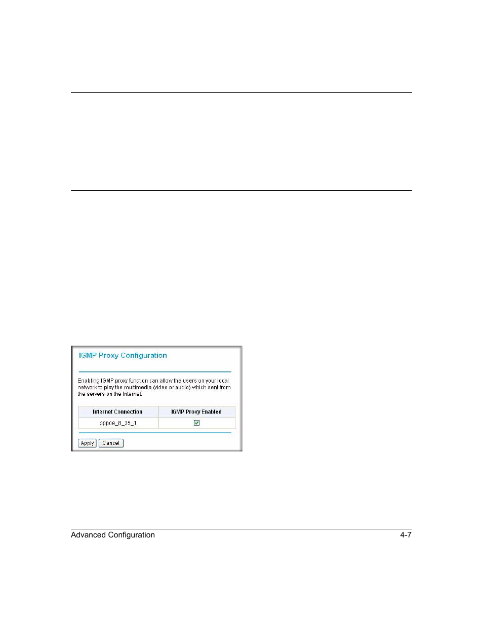 Igmp proxy, Igmp proxy -7 | NETGEAR ADSL2+ Modem Router DM111PSPv2 User Manual | Page 55 / 88
