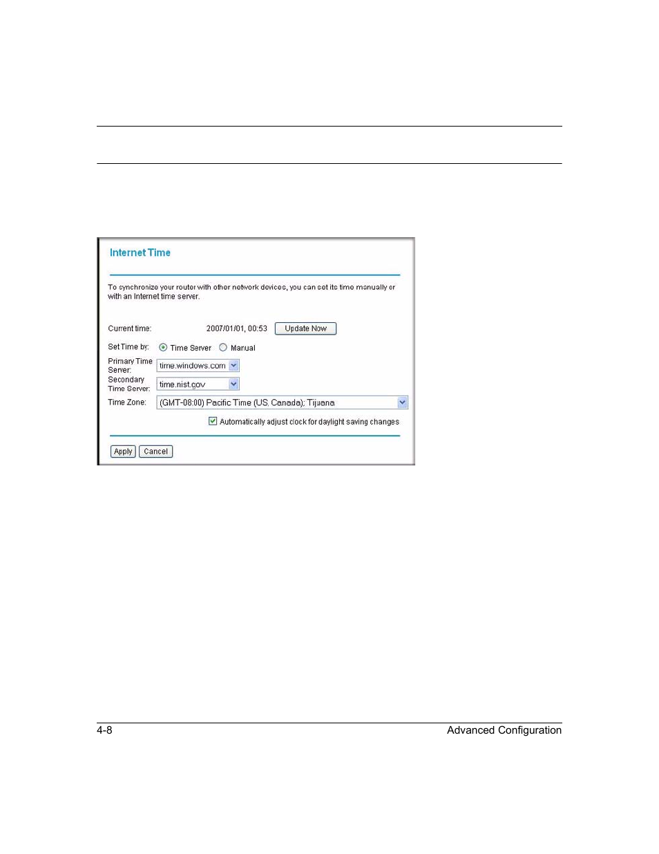 Internet time settings, Internet time settings -8 | NETGEAR ADSL2+ Modem Router DM111PSPv2 User Manual | Page 56 / 88