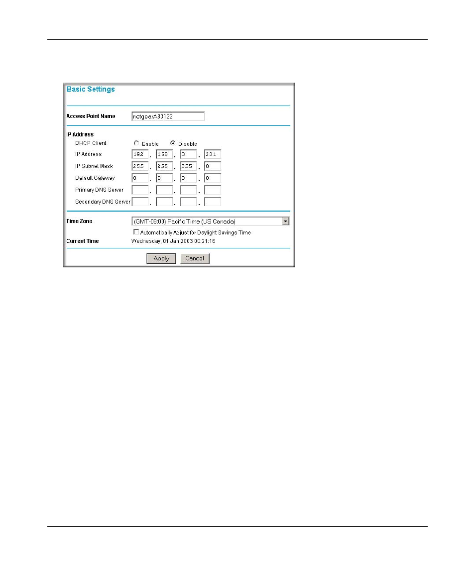 Figure 3-3: basic settings menu, Configure the basic settings for your network | NETGEAR WPN802 User Manual | Page 23 / 88