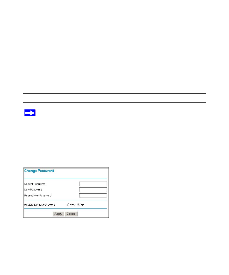 Chapter 5 management and information, Changing the password, Figure 5-1: change password dialog box | Chapter 5, Management and information, Changing the password -1 | NETGEAR WPN802 User Manual | Page 43 / 88