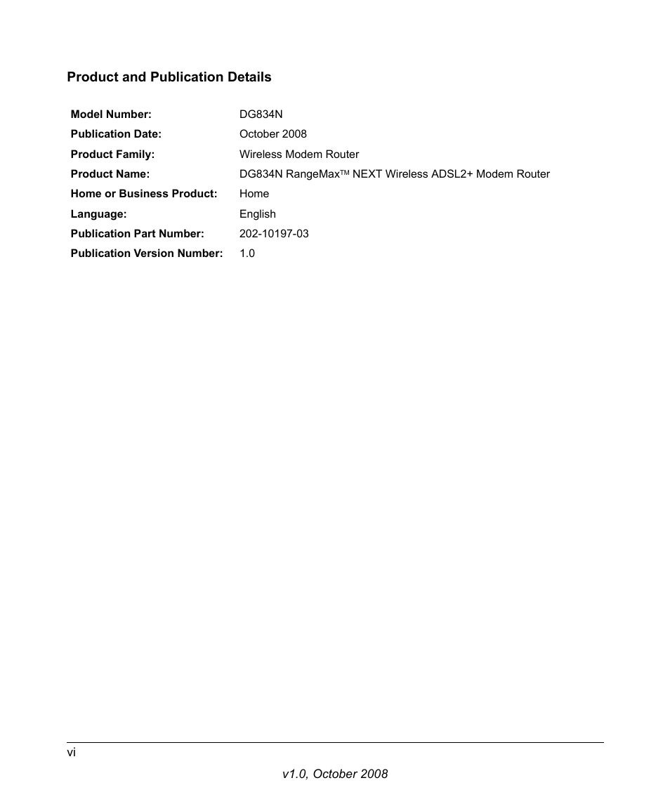 Product and publication details | NETGEAR NEXT DG834N User Manual | Page 6 / 6