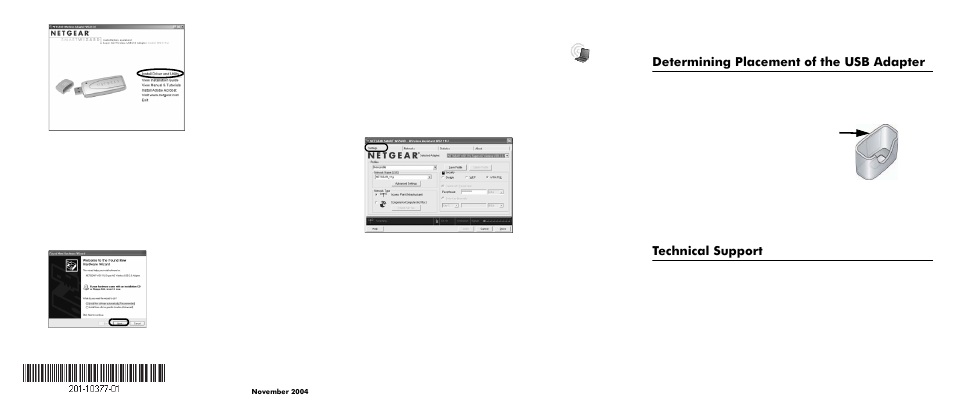 C. click the install driver and utility link, D. follow the installshield wizard steps, Next, install the wg111u wireless usb 2.0 adapter | Now, configure your wg111u and save the profile, D. click apply to activate the connection, Finally, verify wireless network connectivity, Determining placement of the usb adapter, Technical support | NETGEAR Double 108 Mbps Wireless USB 2.0 Adapter WG111U User Manual | Page 2 / 2