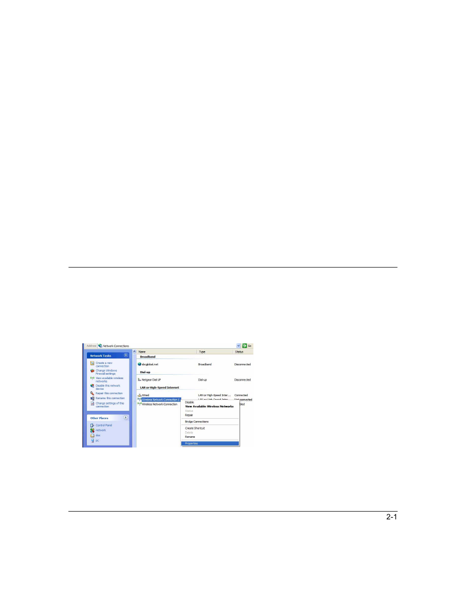 Disabling the windows zero configuration utility, D in, Network connections and wireless security” in | Chapter 2 | NETGEAR WNDA3100 User Manual | Page 27 / 58