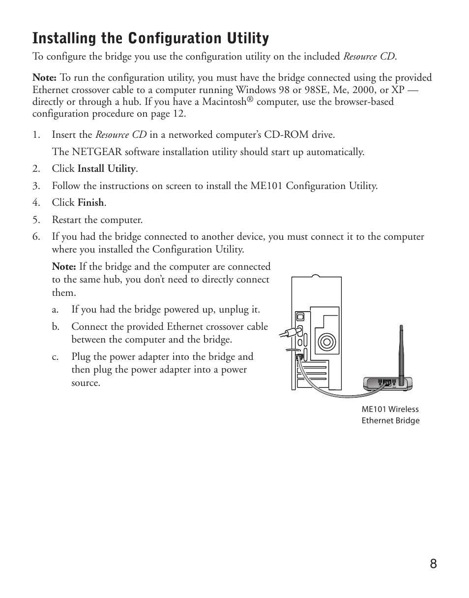 Installing the configuration utility | NETGEAR ME101 User Manual | Page 10 / 25