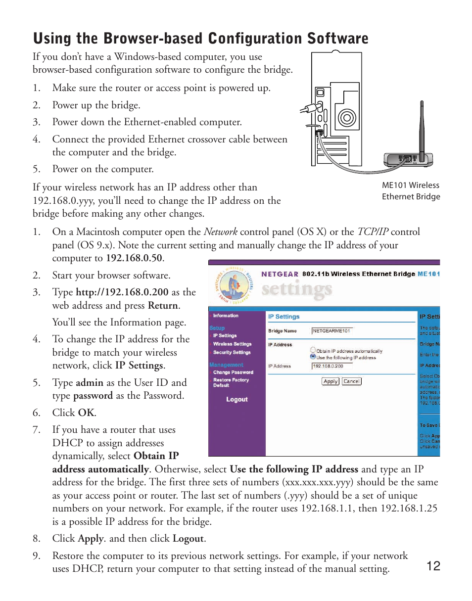 Using the browser-based configuration software | NETGEAR ME101 User Manual | Page 14 / 25