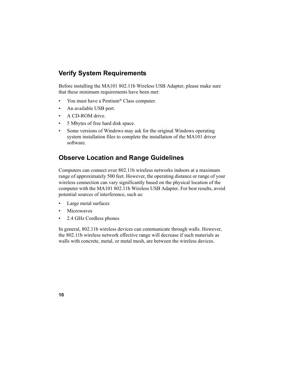 Verify system requirements, Observe location and range guidelines, Se see | Observe | NETGEAR MA101 User Manual | Page 16 / 67