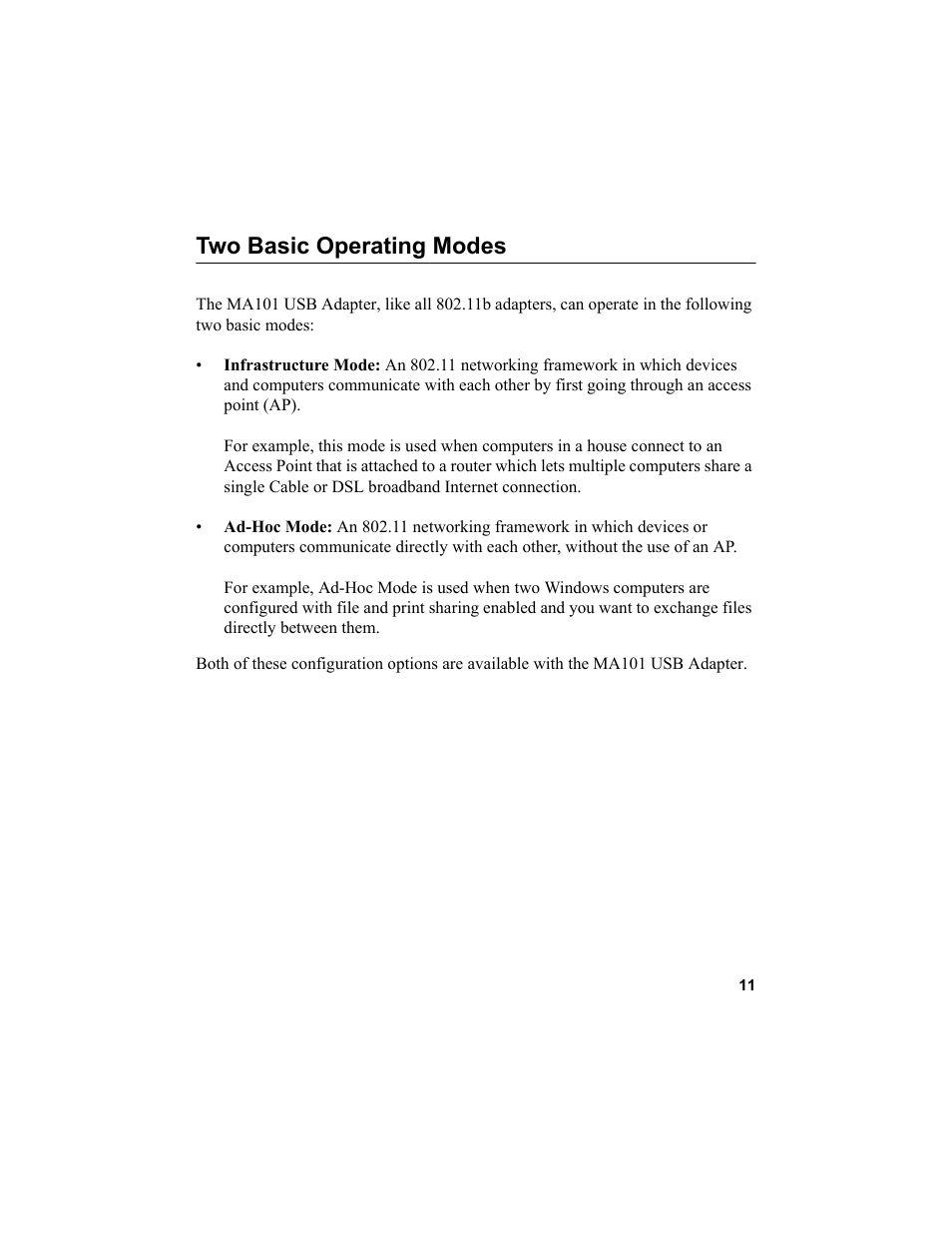 Two basic operating modes | NETGEAR MA101 User Manual | Page 17 / 67