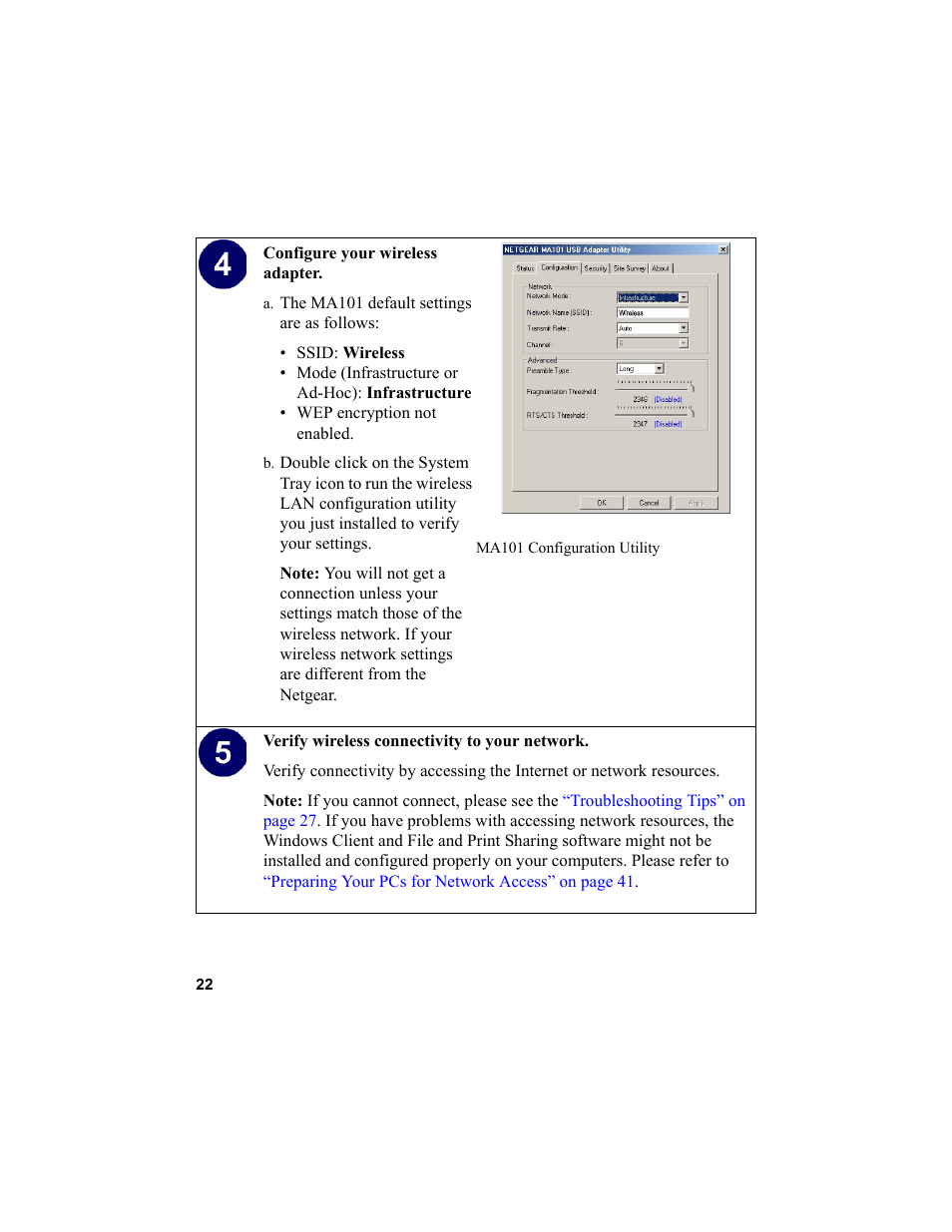 A. the ma101 default settings are as follows | NETGEAR MA101 User Manual | Page 28 / 67