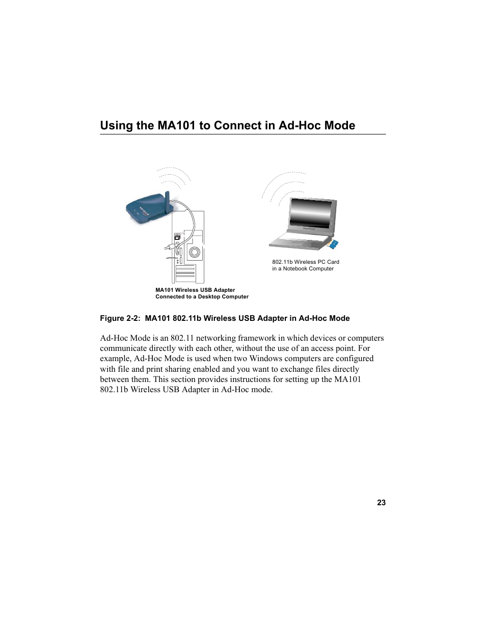 Using the ma101 to connect in ad-hoc mode | NETGEAR MA101 User Manual | Page 29 / 67