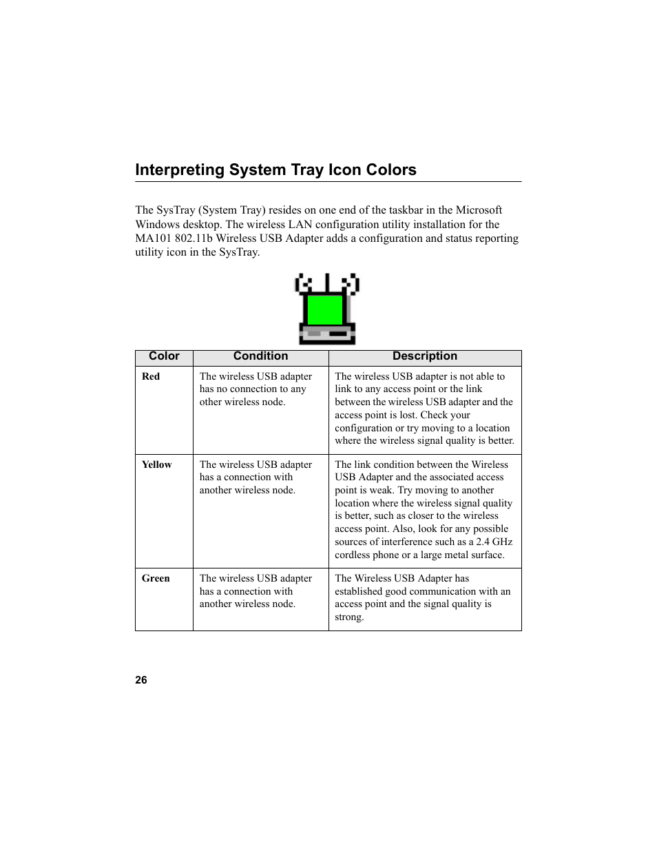 Interpreting system tray icon colors | NETGEAR MA101 User Manual | Page 32 / 67