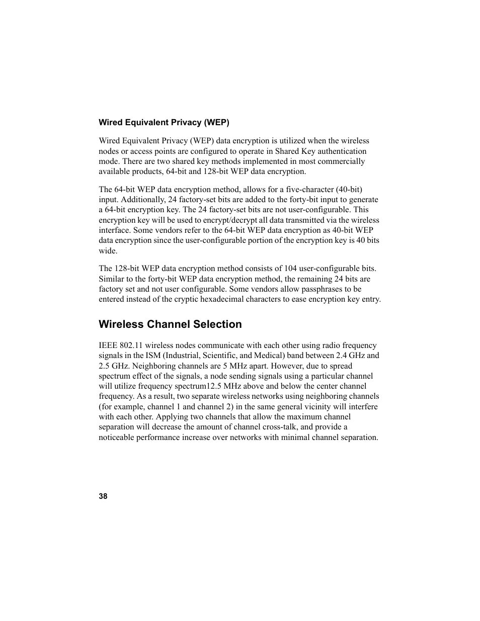 Wired equivalent privacy (wep), Wireless channel selection | NETGEAR MA101 User Manual | Page 44 / 67