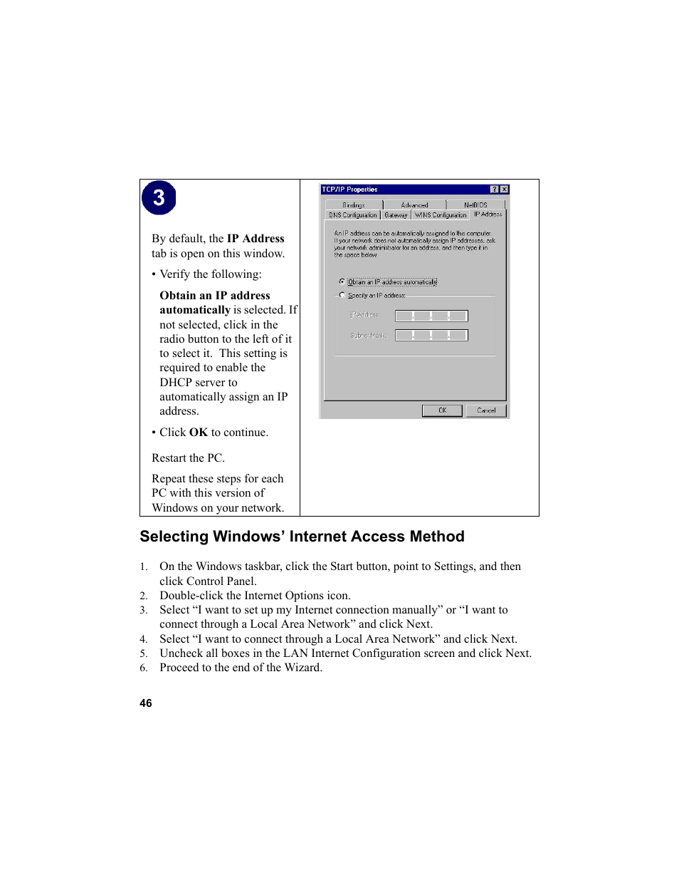 Selecting windows’ internet access method, Double-click the internet options icon, Proceed to the end of the wizard | NETGEAR MA101 User Manual | Page 52 / 67