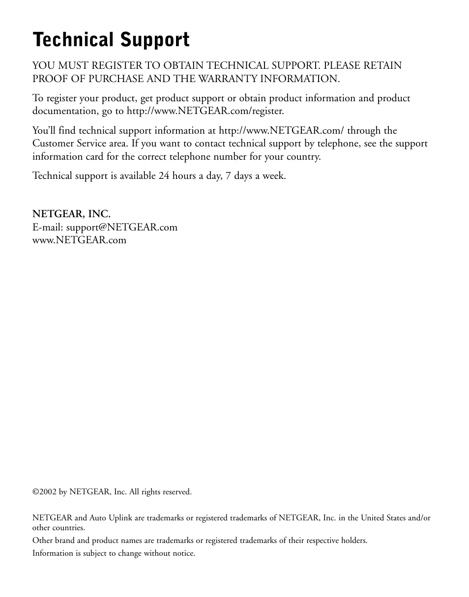 Technical support | NETGEAR DG814 User Manual | Page 2 / 16