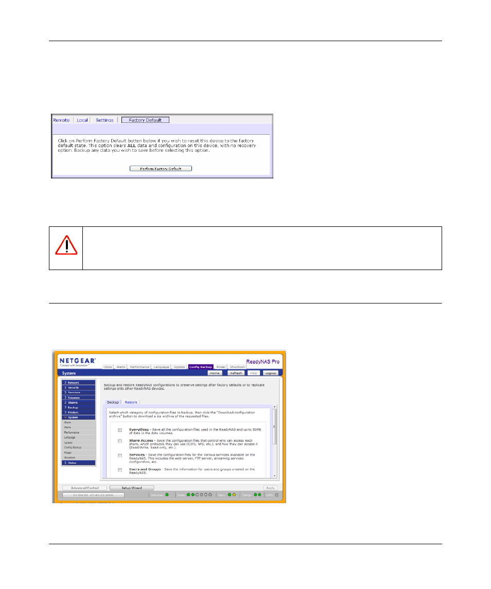 Configuration backup, Configuration backup -31 | NETGEAR ReadyNAS Pro Business Edition User Manual | Page 53 / 120