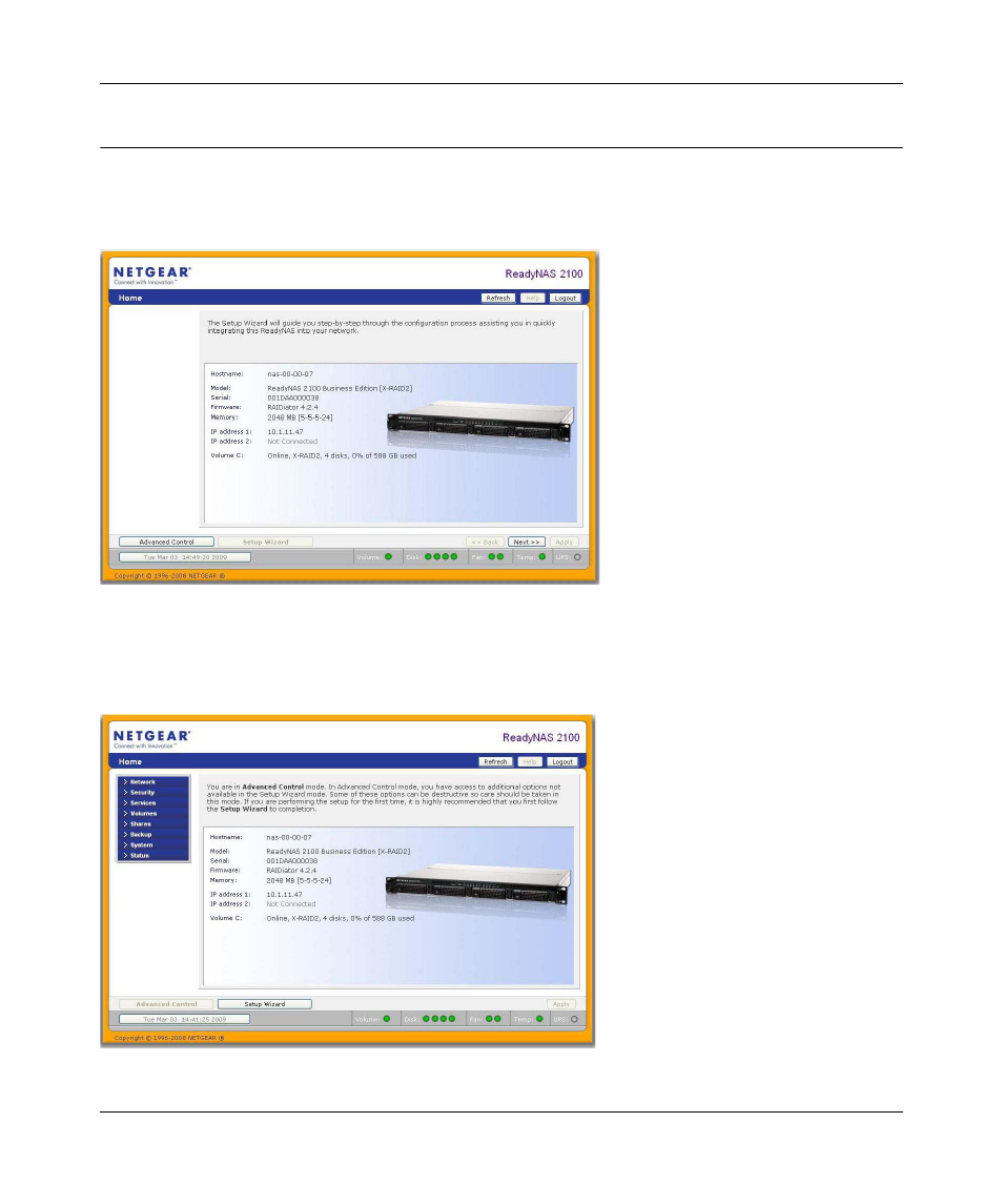 The frontview management console, The frontview management console -7 | NETGEAR ReadyNAS 2100 User Manual | Page 17 / 126