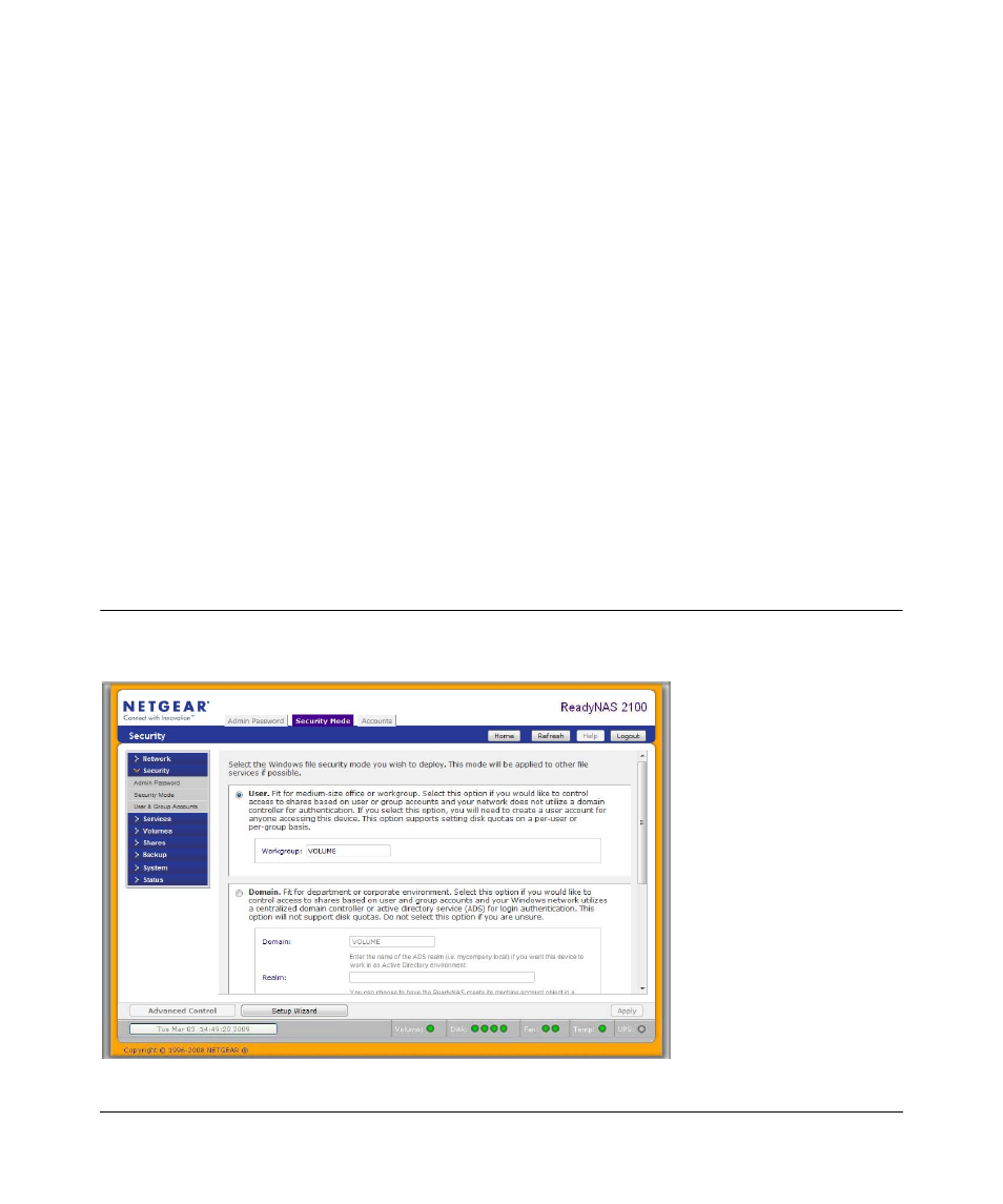 Chapter 3 managing user access, Understanding share security access modes, Understanding share security access modes -1 | NETGEAR ReadyNAS 2100 User Manual | Page 49 / 126