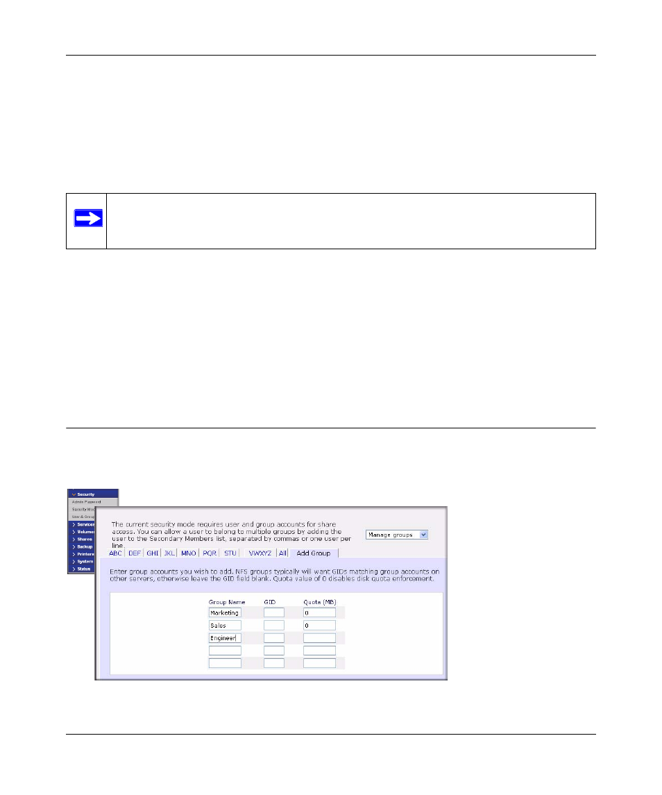 Setting up user and group accounts, Setting up user and group accounts -5 | NETGEAR ReadyNAS 2100 User Manual | Page 53 / 126