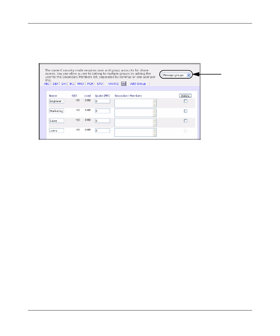 Managing groups, Managing groups -6 | NETGEAR ReadyNAS 2100 User Manual | Page 54 / 126
