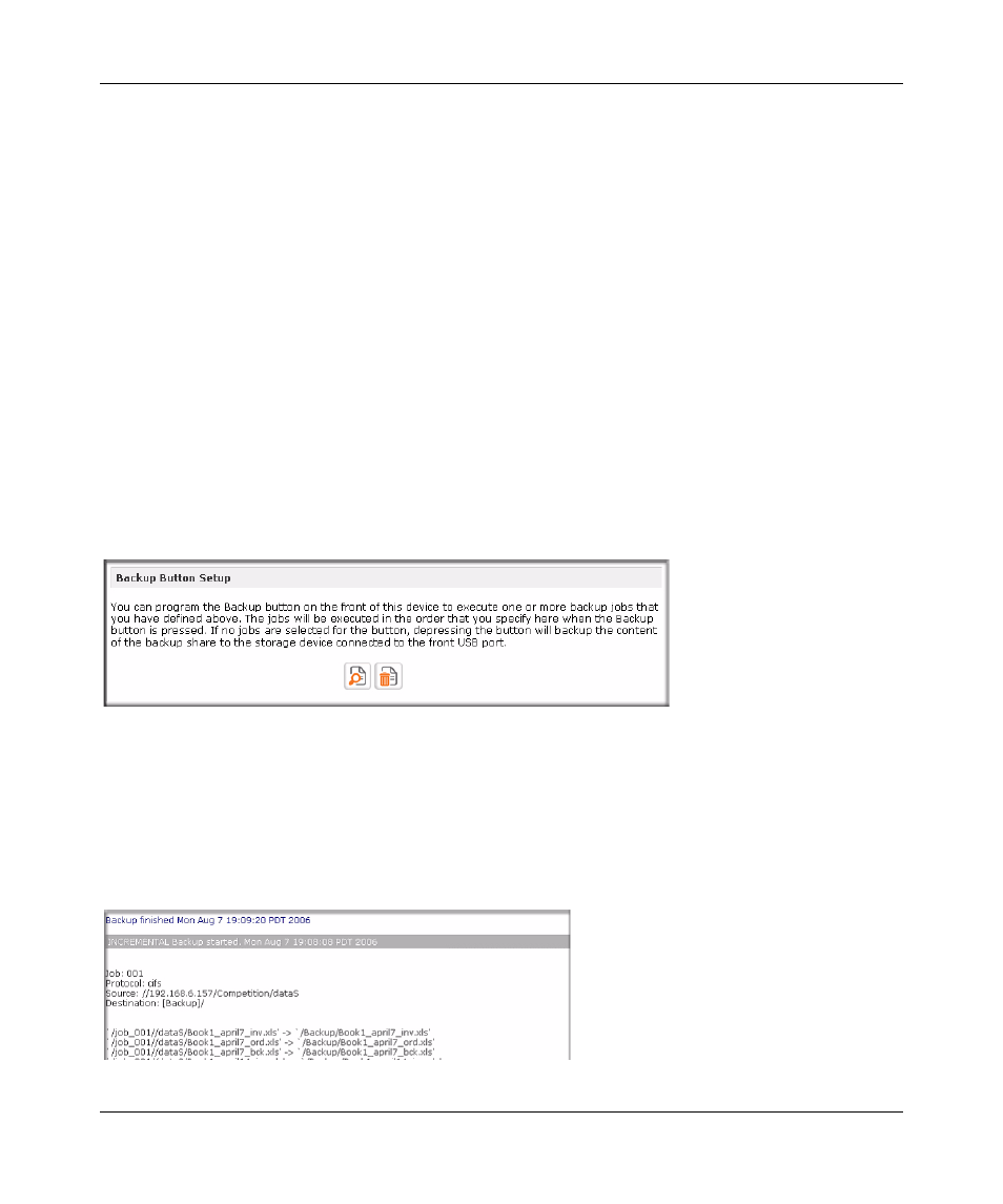 Programming the backup button, Viewing the backup log, Programming the backup button -8 | Viewing the backup log -8 | NETGEAR ReadyNAS 2100 User Manual | Page 82 / 126