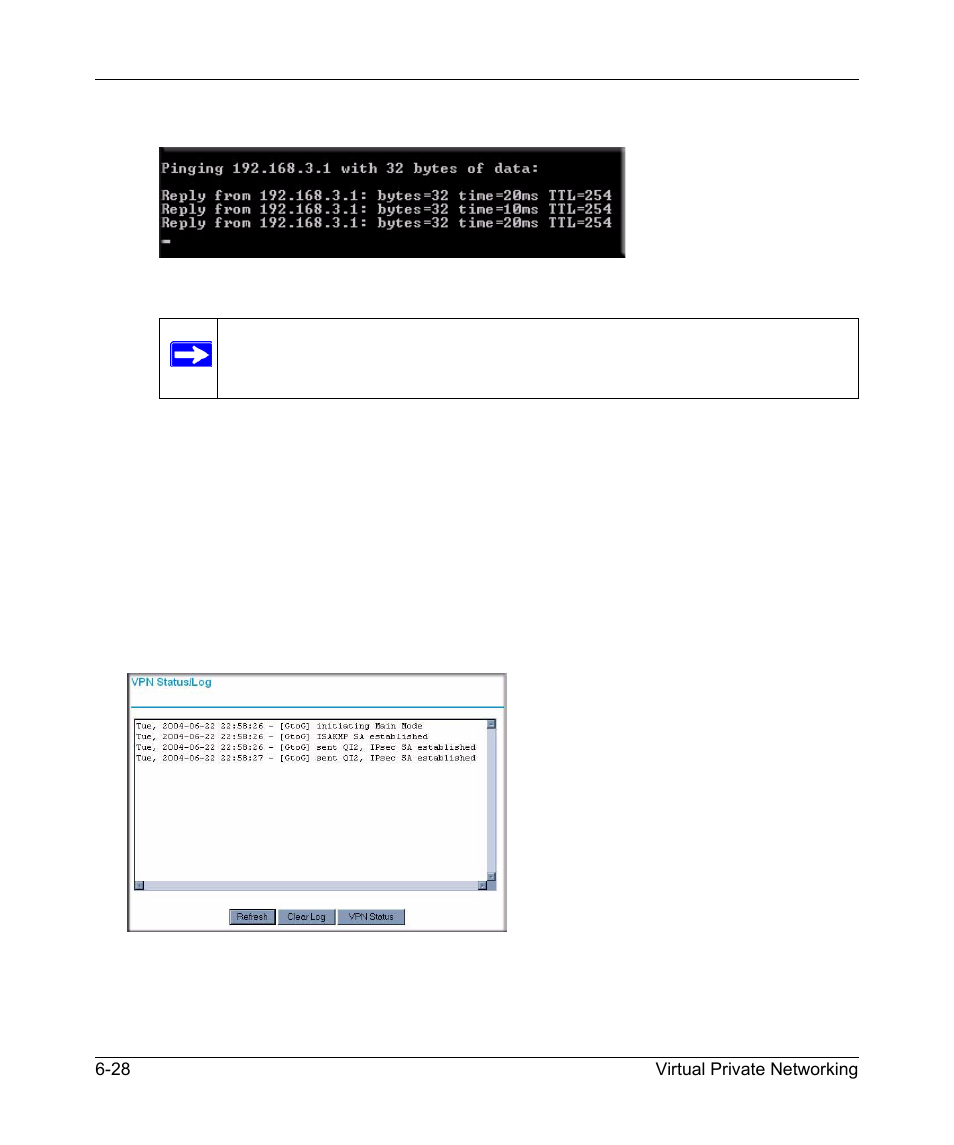 Verifying the status of a vpn tunnel, Verifying the status of a vpn tunnel -28 | NETGEAR 54 Mbps Wireless ADSL Firewall DG834G User Manual | Page 122 / 176