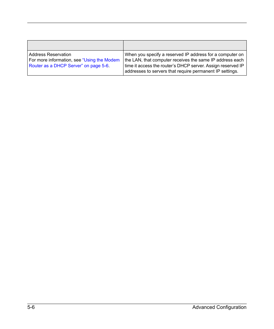 Using the modem router as a dhcp server, Using the modem router as a dhcp server -6, Using the modem router as a | Using the modem router as a dhcp | NETGEAR 54 Mbps Wireless ADSL Firewall DG834G User Manual | Page 82 / 176