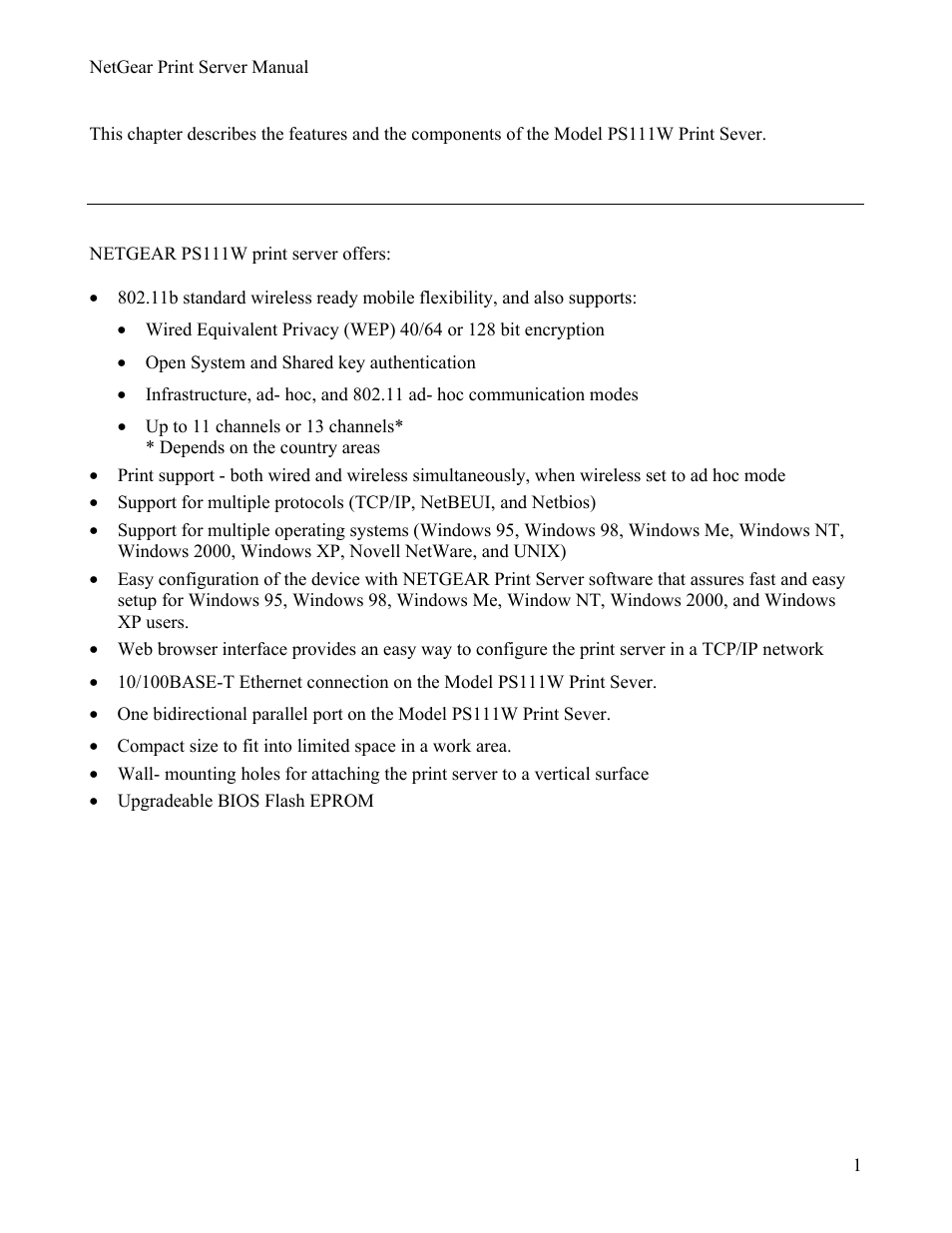 Chapter 1introduction, 1features, Chapter 1 | Introduction, Eatures, Chapter 1 introduction | NETGEAR PS111W User Manual | Page 10 / 106