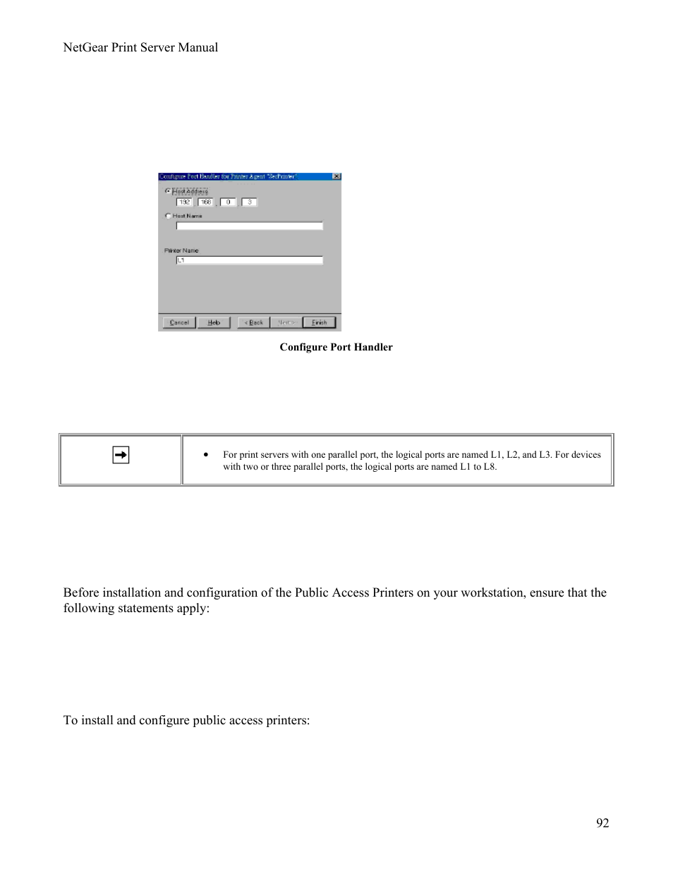 Configure port handler window, Workstation configuration | NETGEAR PS111W User Manual | Page 101 / 106