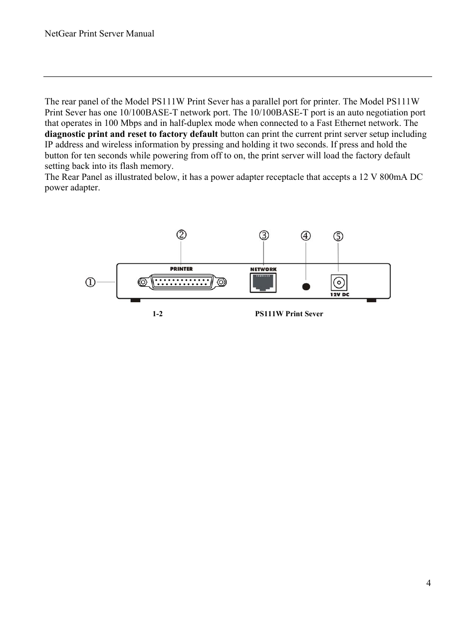 3rear panel, Anel, 3 rear panel | NETGEAR PS111W User Manual | Page 13 / 106