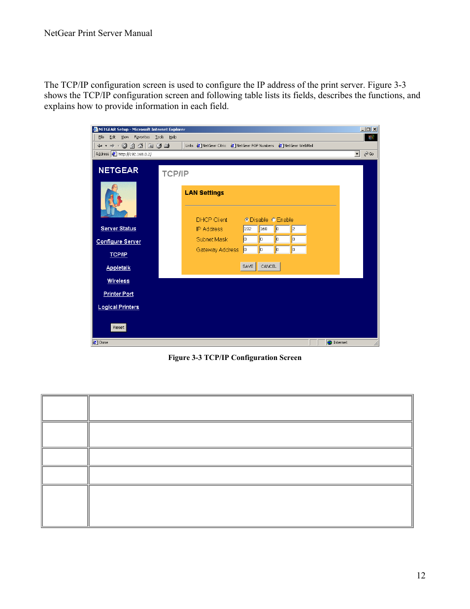 Tcp/ip, Tcp/ip configuration fields | NETGEAR PS111W User Manual | Page 21 / 106