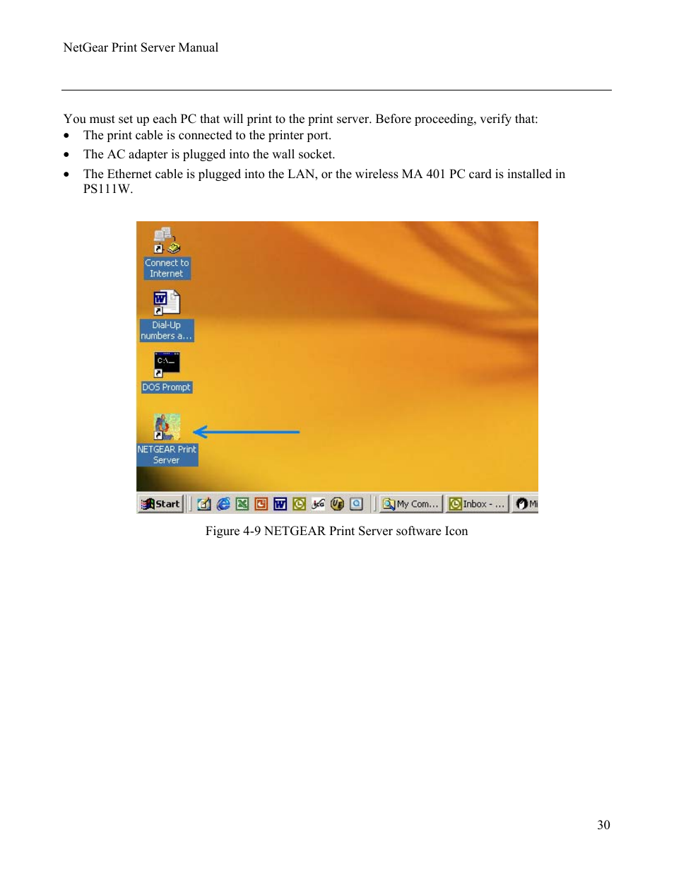 3setting up your pc to recognize the print server, Etting, Ecognize the | Rint, Erver, 3 setting up your pc to recognize the print server | NETGEAR PS111W User Manual | Page 39 / 106