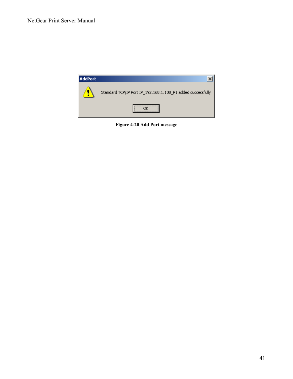 Add port window, Write down the port name | NETGEAR PS111W User Manual | Page 50 / 106
