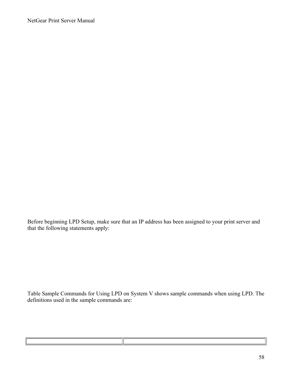 Configuring lpd on system v, Sample commands for using lpd on system v | NETGEAR PS111W User Manual | Page 67 / 106