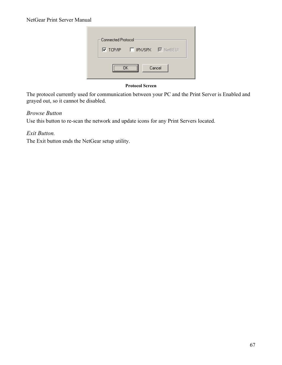 Browse button, Exit button | NETGEAR PS111W User Manual | Page 76 / 106