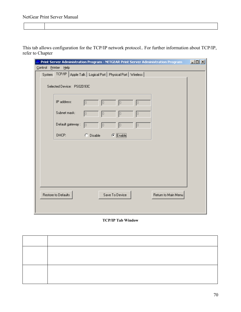Tcp/ip tab fields, Tcp/ip tab | NETGEAR PS111W User Manual | Page 79 / 106