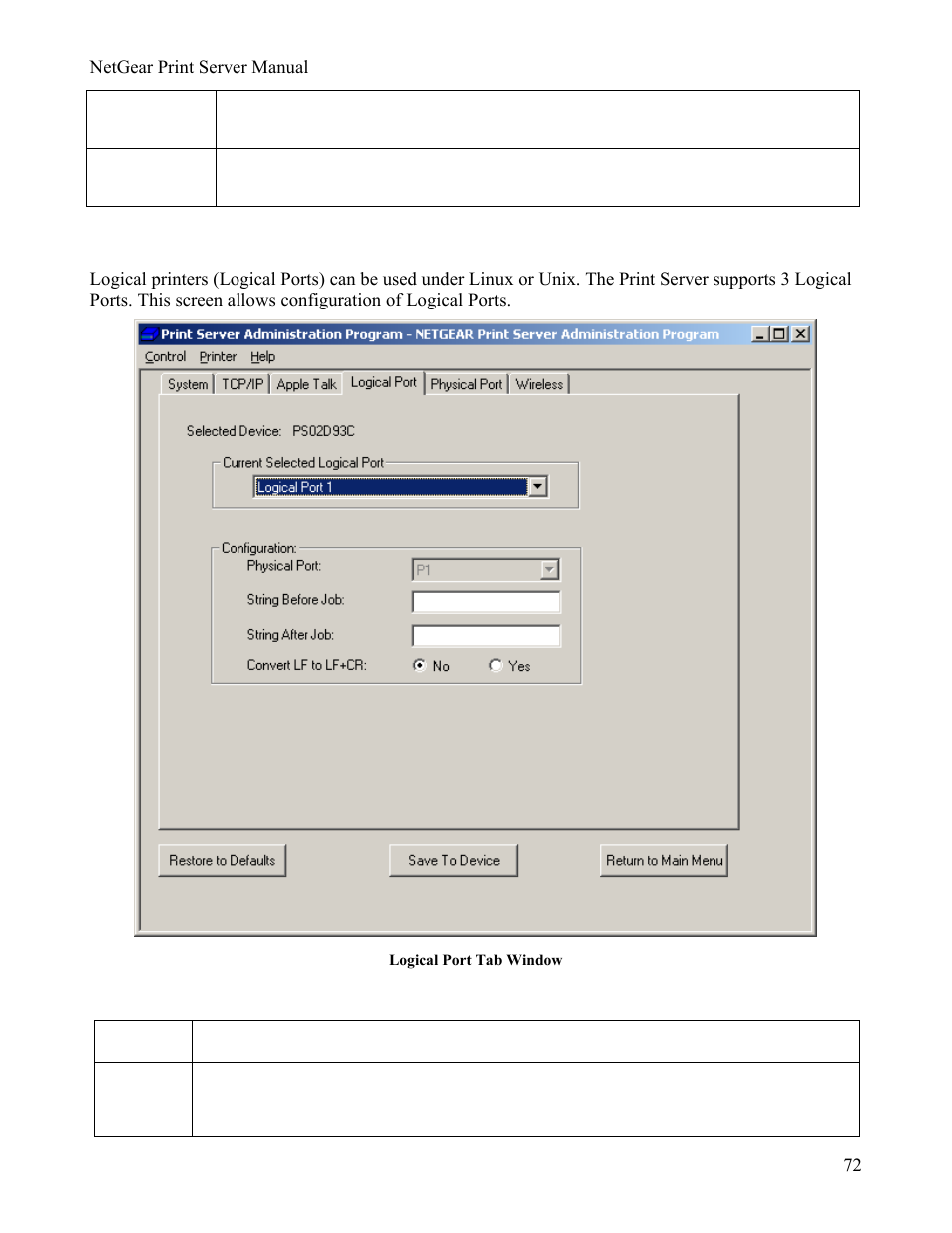 Logical port tab, Logical port tab fields | NETGEAR PS111W User Manual | Page 81 / 106
