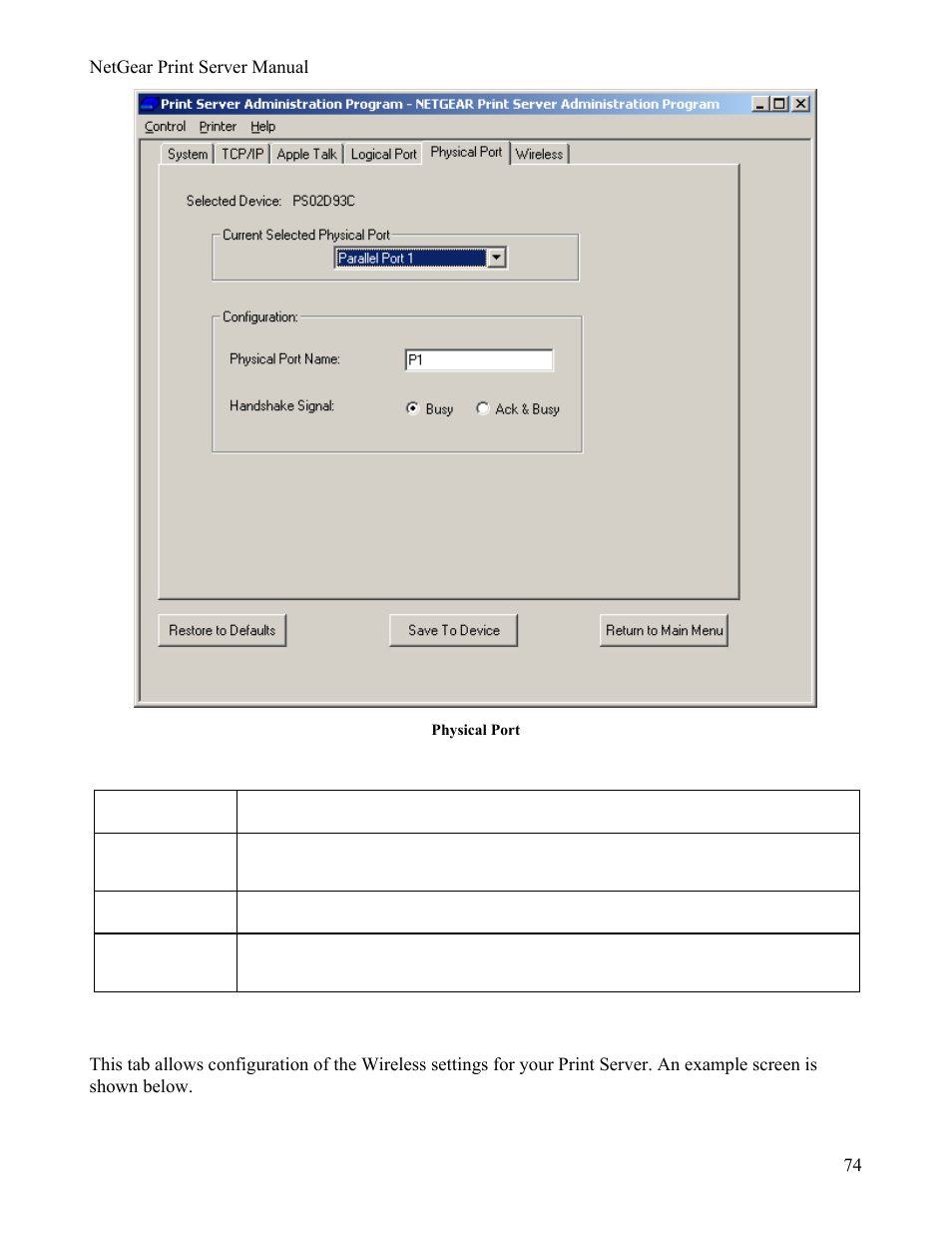 Physical port tab fields, Wireless tab | NETGEAR PS111W User Manual | Page 83 / 106