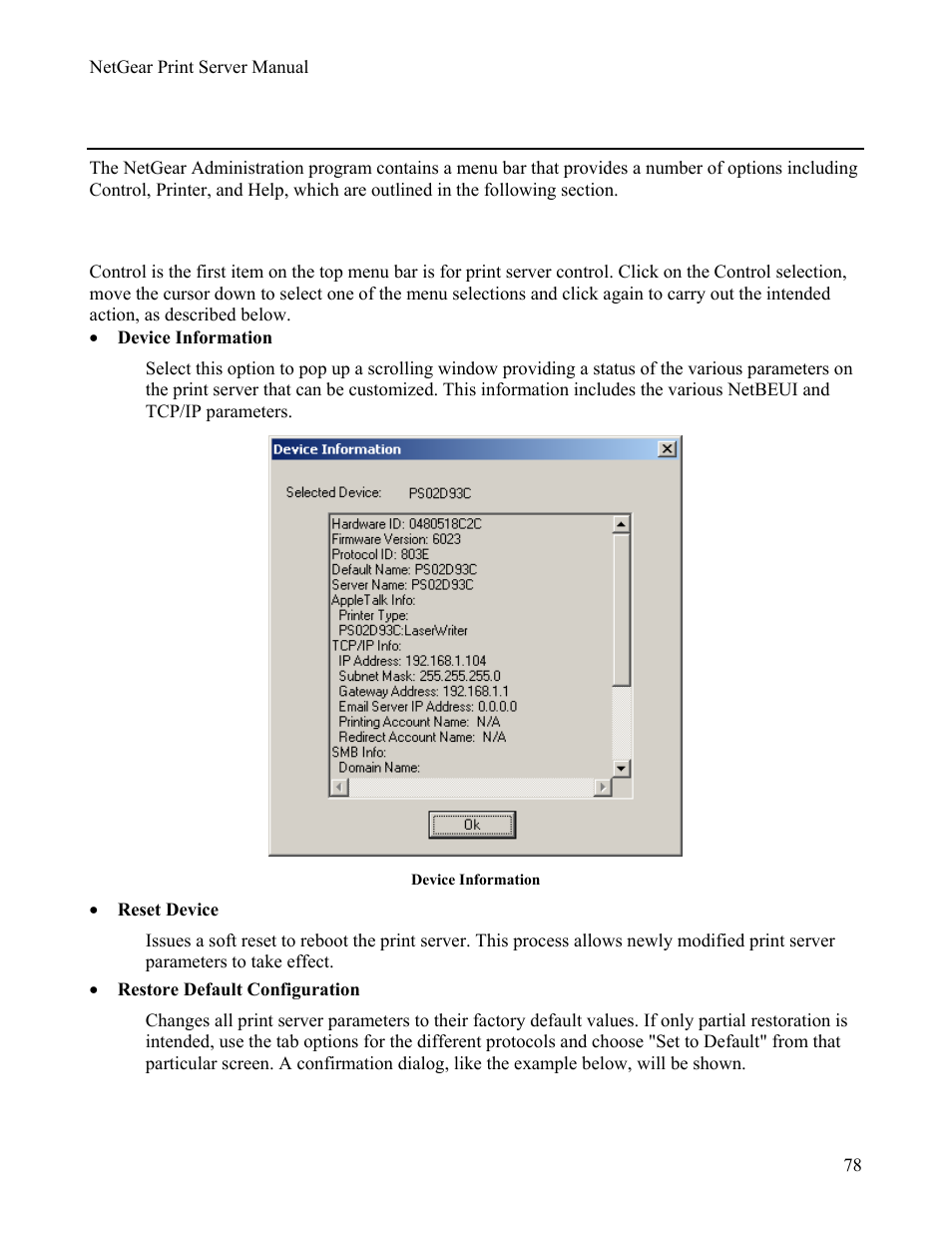 3menu options, Control menu, Ptions | 3 menu options | NETGEAR PS111W User Manual | Page 87 / 106