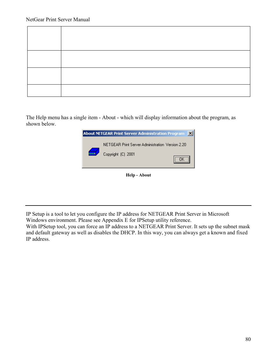 Help menu, Onfiguring, Sing | Ip s, Etup, Configuring using ip setup | NETGEAR PS111W User Manual | Page 89 / 106