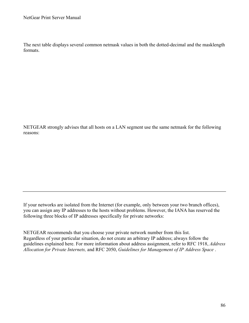 Netmask formats, Private ip addresses, Rivate | Ip a, Ddresses | NETGEAR PS111W User Manual | Page 95 / 106