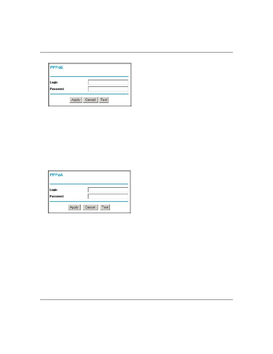 Wizard-detected pppoa login account setup, Wizard-detected dynamic ip account setup, Wizard-detected pppoa login account setup -12 | Wizard-detected dynamic ip account setup -12, Figure 3-10 | NETGEAR DG834GT User Manual | Page 38 / 176