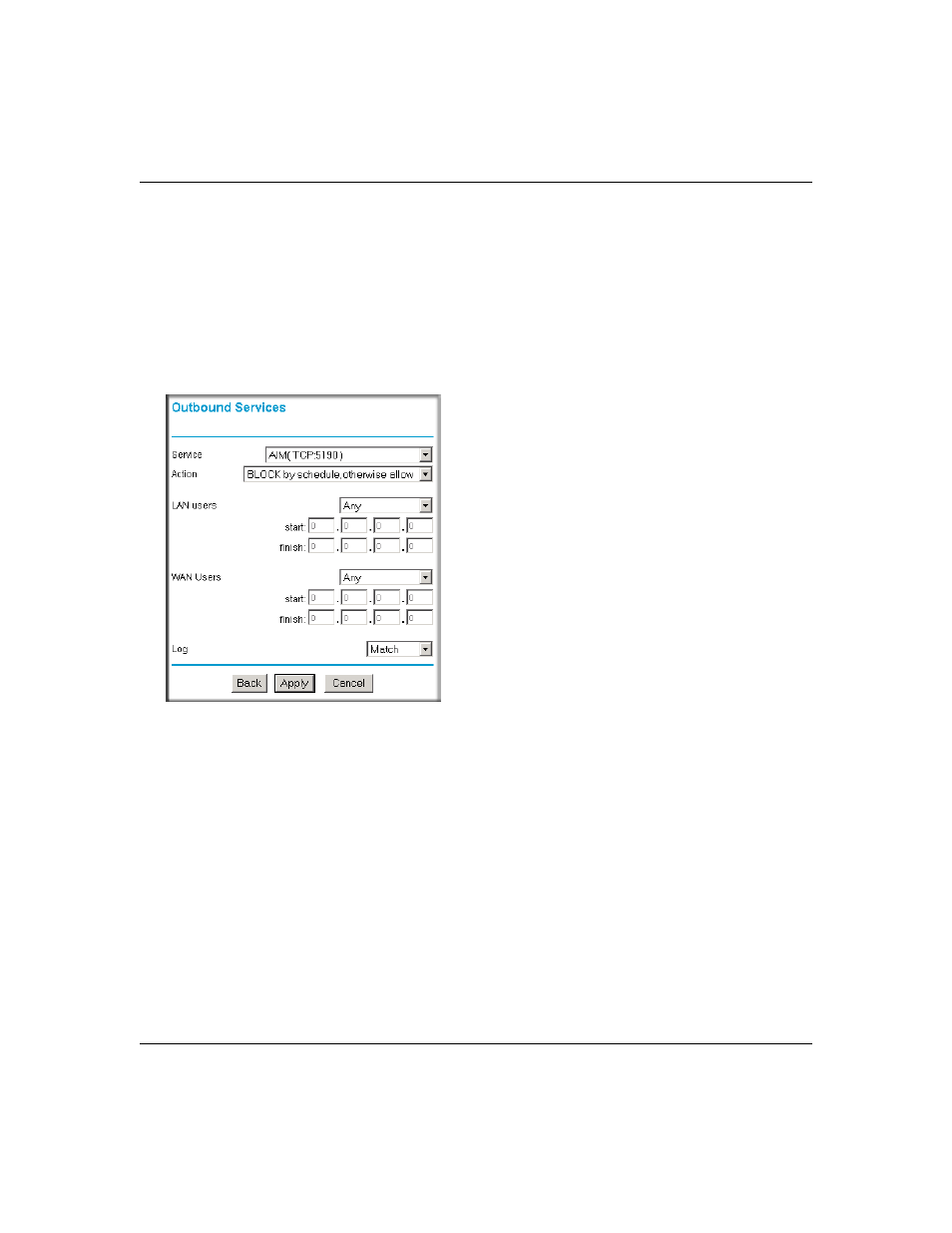 Outbound rule example: blocking instant messenger | NETGEAR DG834GT User Manual | Page 70 / 176